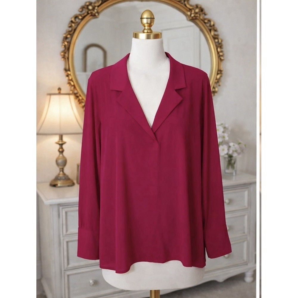 Eloquii Popover Blouse‎ Womens Size 20 Berry Pink All Season Collar Notch Lapel